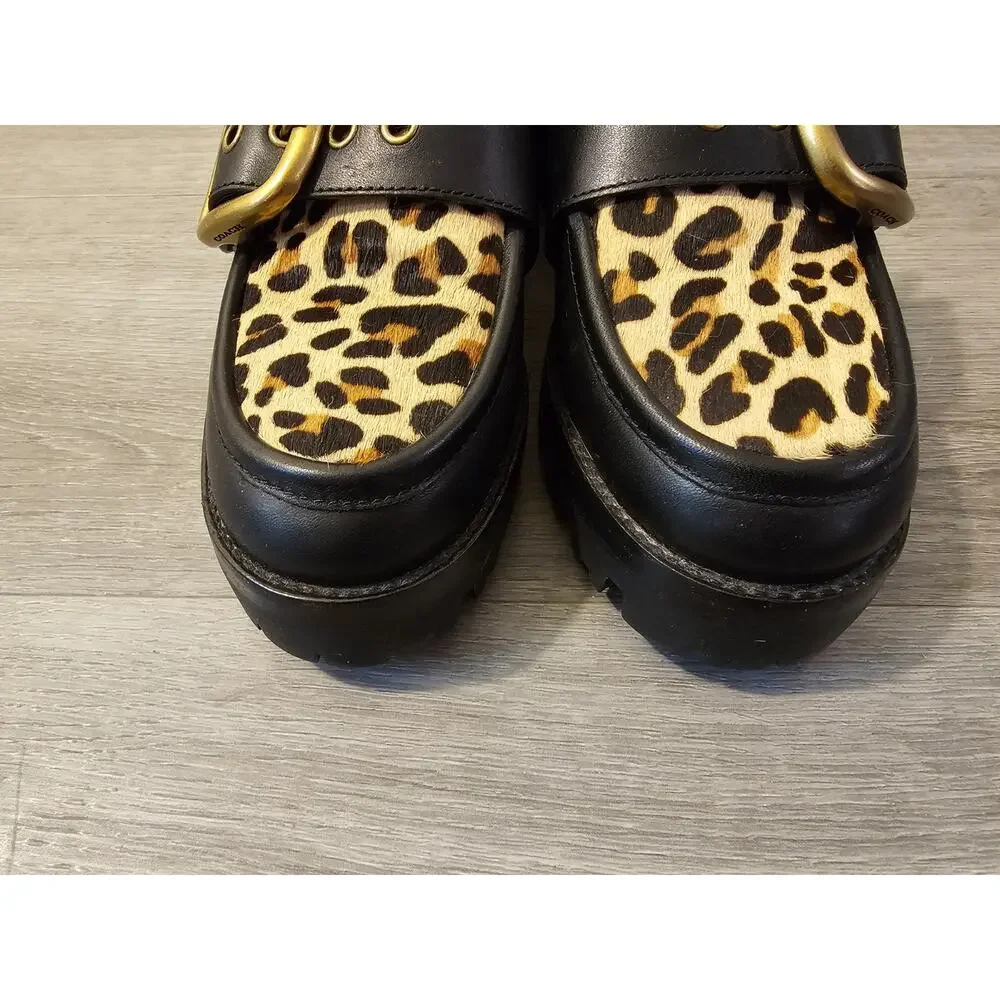 Coach G2452 Womens Grand Calf Hair Leopard Loafer Size 7B Chunky Shoes